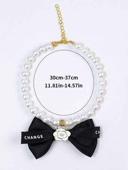 Pearl Bowknot Pet Necklace