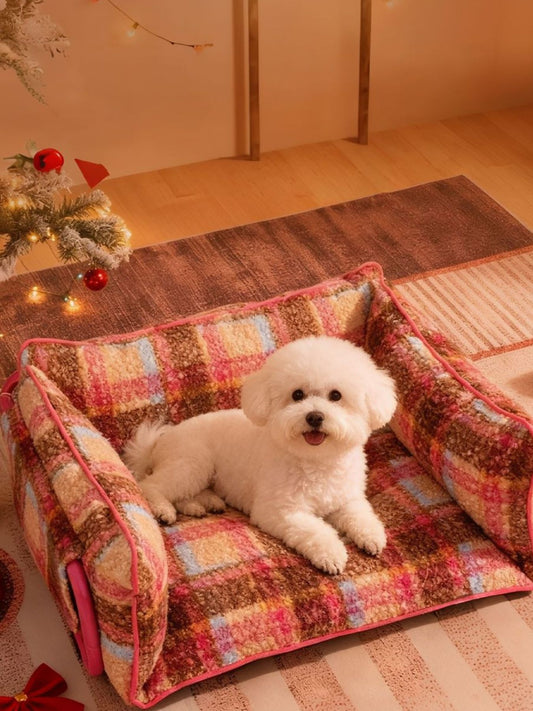 Plaid Pattern Plush Sofa Pet Bed